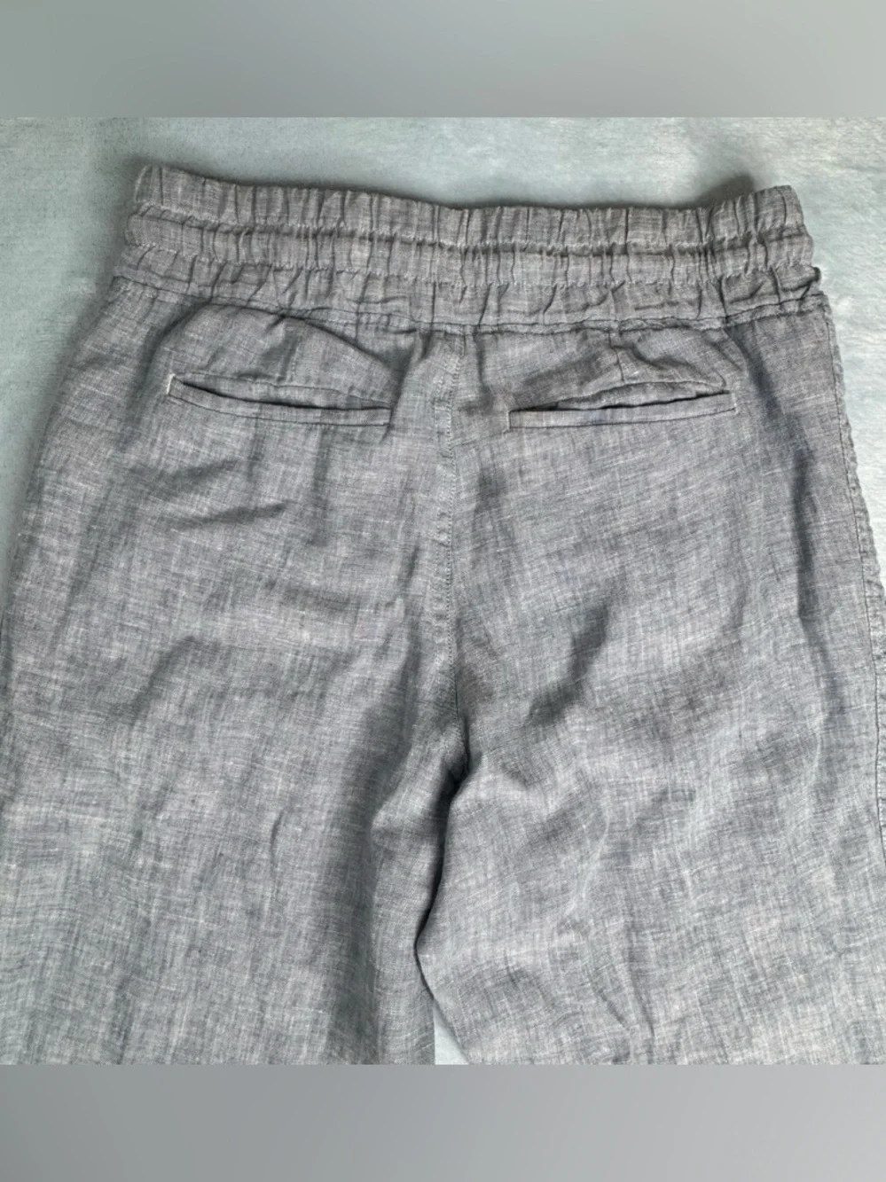 Athleta Cabo Linen Blue Textured Linen Jogger Pants Striped Drawstring Size 4